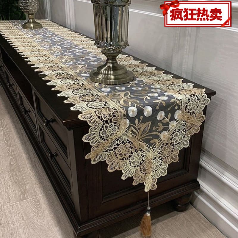 Lace Table Runner for TV Cabinet, European Style Coffee Table Cloth, Light Luxury Dresser Table Runner, Shoe Cabinet Long Dust Cover
