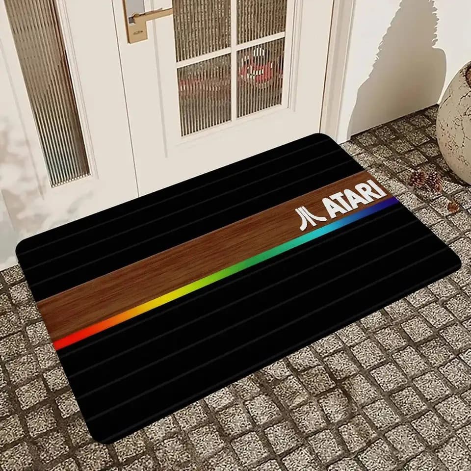Cross-border exclusive supply of Atari retro game console rainbow striped anti-slip flannel floor mats for home carpet decoration
