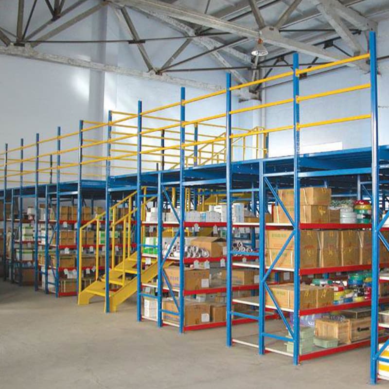 ✅ Double-layer Mezzanine Shelving, Loft-style Platforms with Steel Structure Heavy-duty I-beam Multi-level Storage Partitions