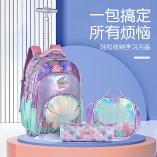 Children's Casual Backpack and Rolling Backpack Set for Elementary School Students, Unisex Wheeled Backpack