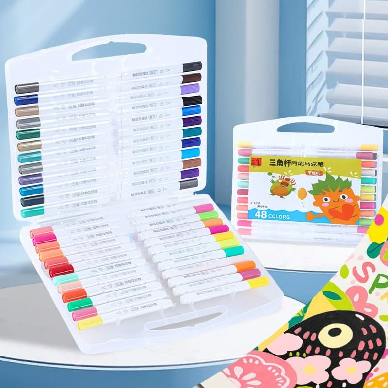 Cross-border New Acrylic Markers 603-48 Triangular Barrel Back-to-School Essential Drawing Pens Water-Based Pens for Children