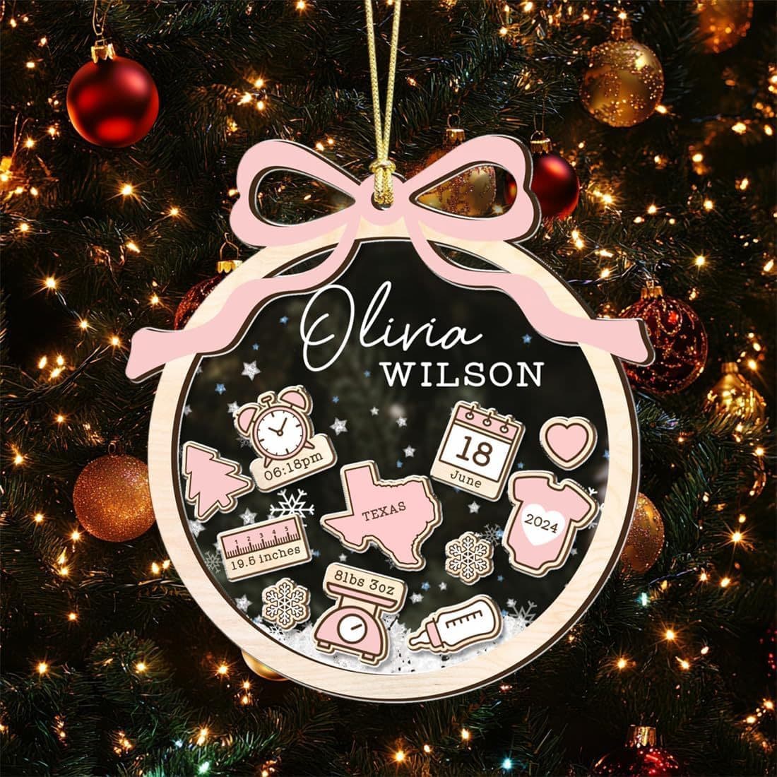 New Cross-Border 4D Double-Layer Acrylic Pendant for Recording Newborn Baby Birth Information Christmas Decoration Pendant