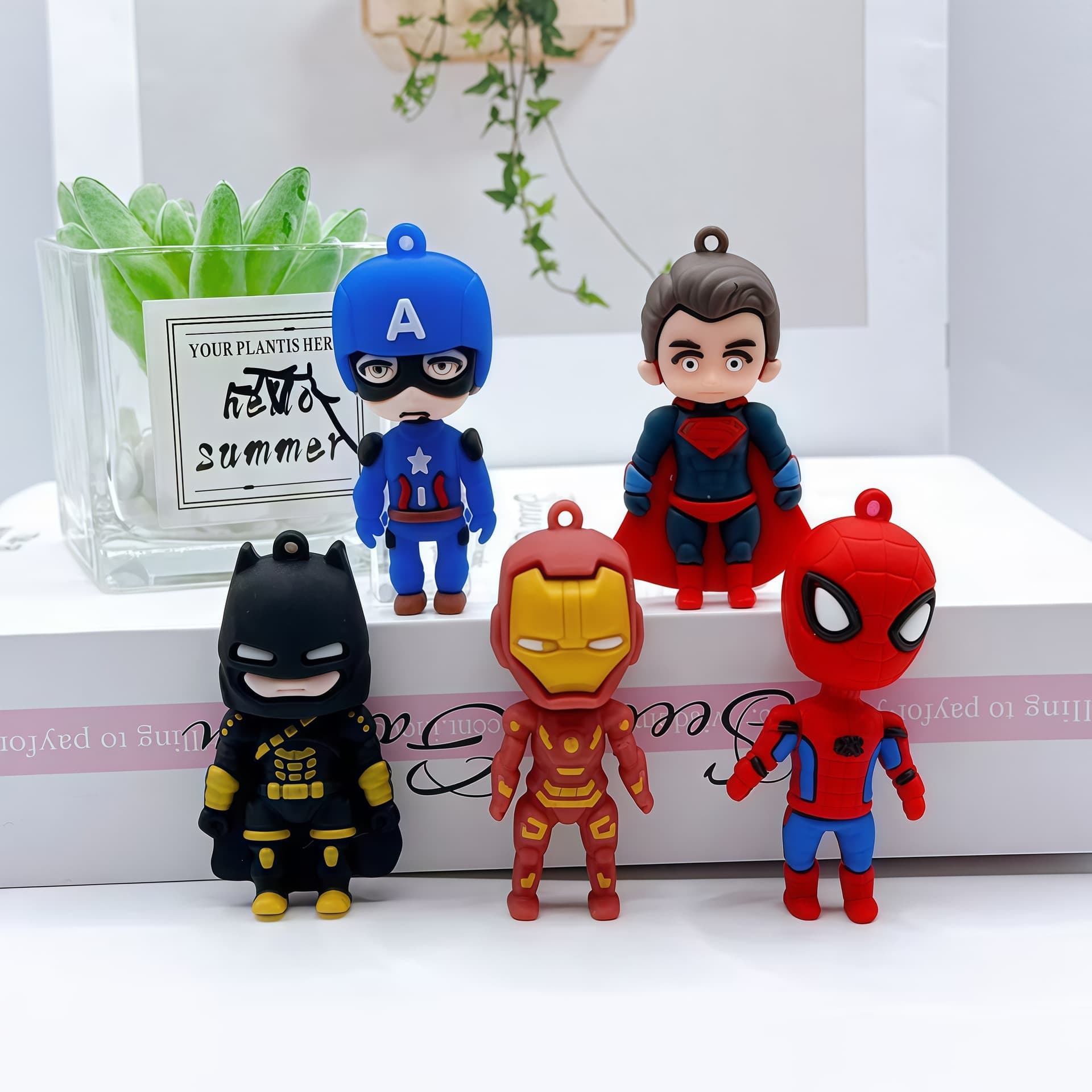 Creative Cartoon Medium Avengers Keychain Bag Charm 3D Soft Vinyl Batman Spider-Man Figure