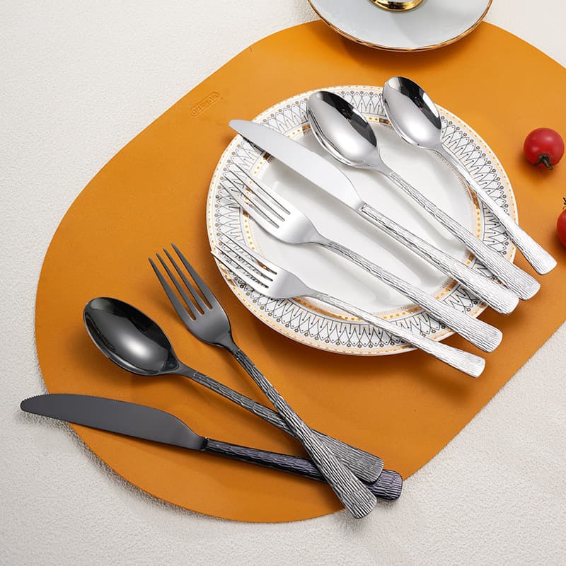 Cross-border Creative Tree Texture Stainless Steel Knife, Fork and Spoon Set, Thickened Western Cutlery Set (Steel Knife, Fork, Spoon, Dessert Spoon and Fork Set)