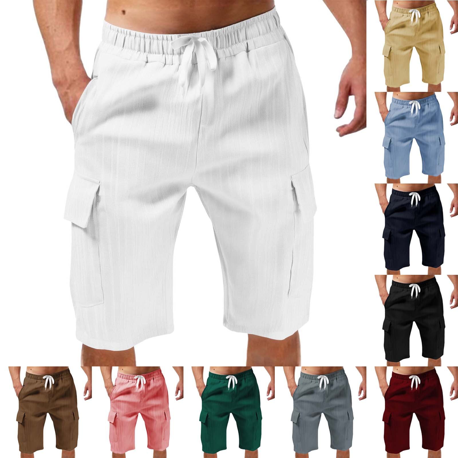 New Summer Men's Multi-Pocket Cargo Shorts for Cross-Border EU/US Market, Solid Color Loose Fit Casual Pants