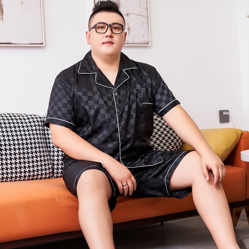 Ice Silk Extra Large Men's Pajamas Summer Short Sleeve Silk Plus Size Loose Fit Wearable Up to 300 Jin