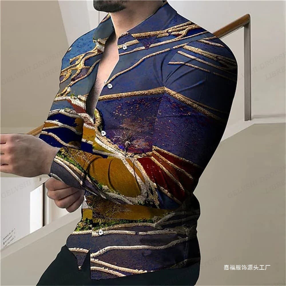 Long-Sleeve Cool New Shirt for Men 3D Trendy Spring/Autumn Hot-Selling Men's Top Cross-Border Printed Fashion European American Style