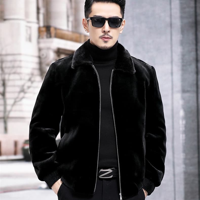 Haining Men's Golden Mink Plush Coat Overcoat Faux Mink Fur Turn-Down Collar Father Suit Middle-Aged and Elderly Winter Thickened 2024 New Style