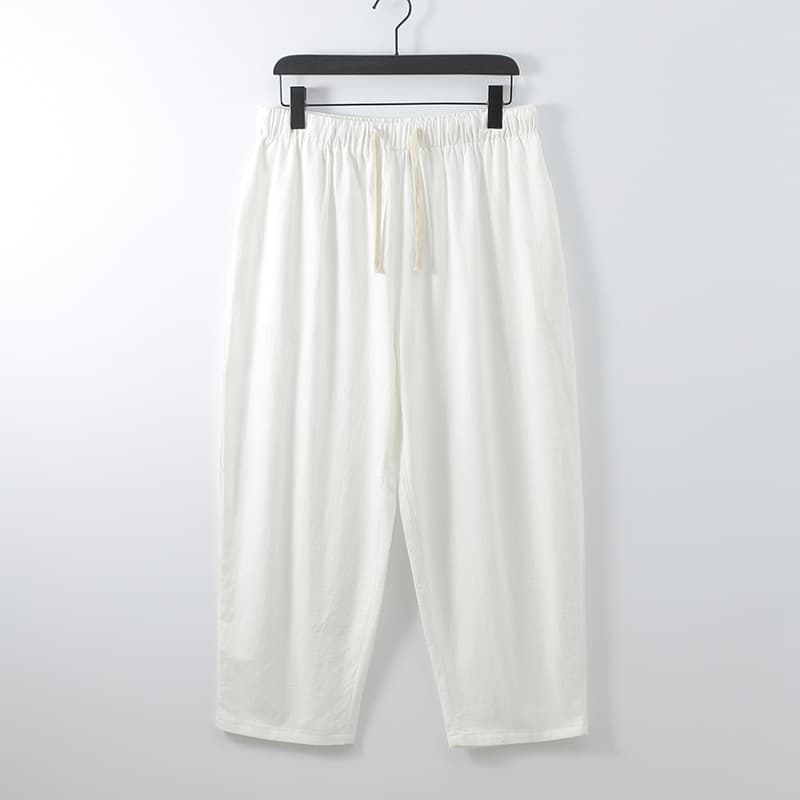 Nine-point pants men's cotton and linen new straight leg small-foot overalls summer casual nine-point pants loose linen harem pants thin section