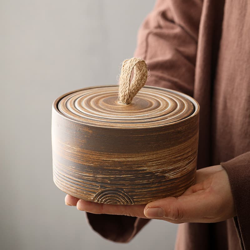 Free shipping coarse pottery tea caddy, sealed storage container, tea packaging box, ceramic Pu'er tea storage with retro style