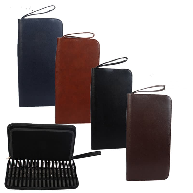Business Office Stationery Storage Bag, Rhino 36-Pack New Leather Pencil Case, Pen Protection Sleeve, Pencil Roll, Multiple Colors