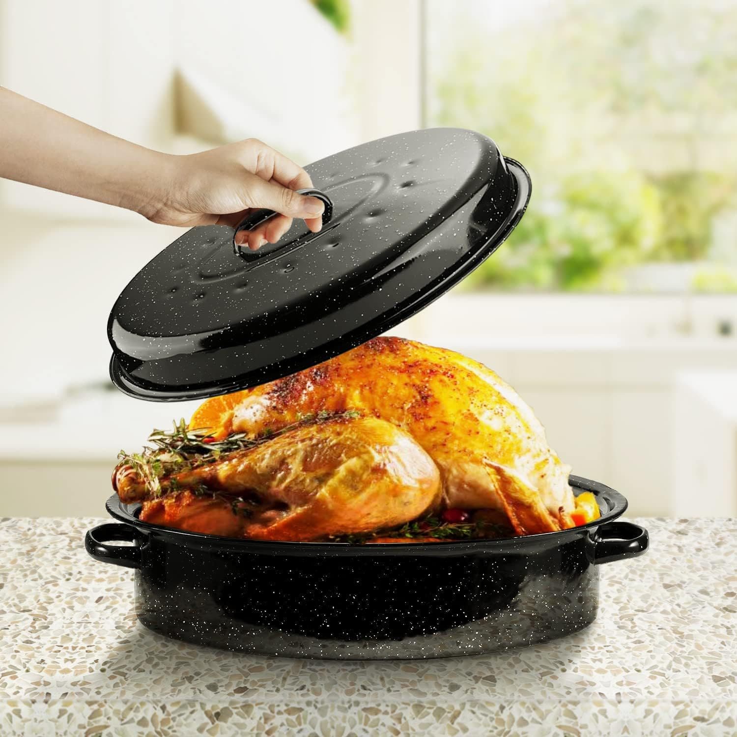 18-inch Enamel Roaster Black Amazon Best-Selling Enamel Pan Enamel Pot Enamel Turkey Pot Home Use High Temperature Resistant