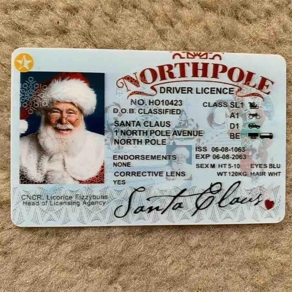 Christmas Gifts for Kids Santa Claus Lost Missing Sleigh Driving License Reindeer Sled Permit Certificate