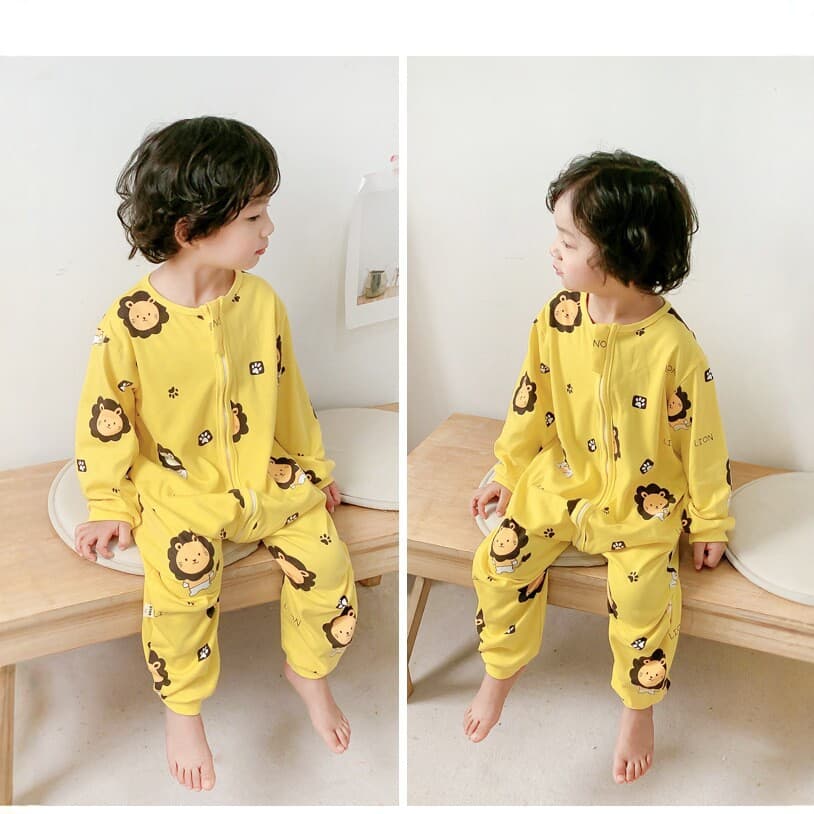 Children's spring and autumn combed cotton jumpsuits cartoon pajamas short-sleeved home clothes anti-kick sleeping bags boys and girls crawling clothes factory