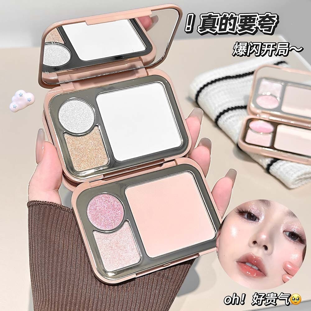 LUCKGO Three-Color Powder Highlighter Palette - Matte Highlighter Fine Shimmer Potato Mud Contour Multi-Use Cross-Border Cosmetics
