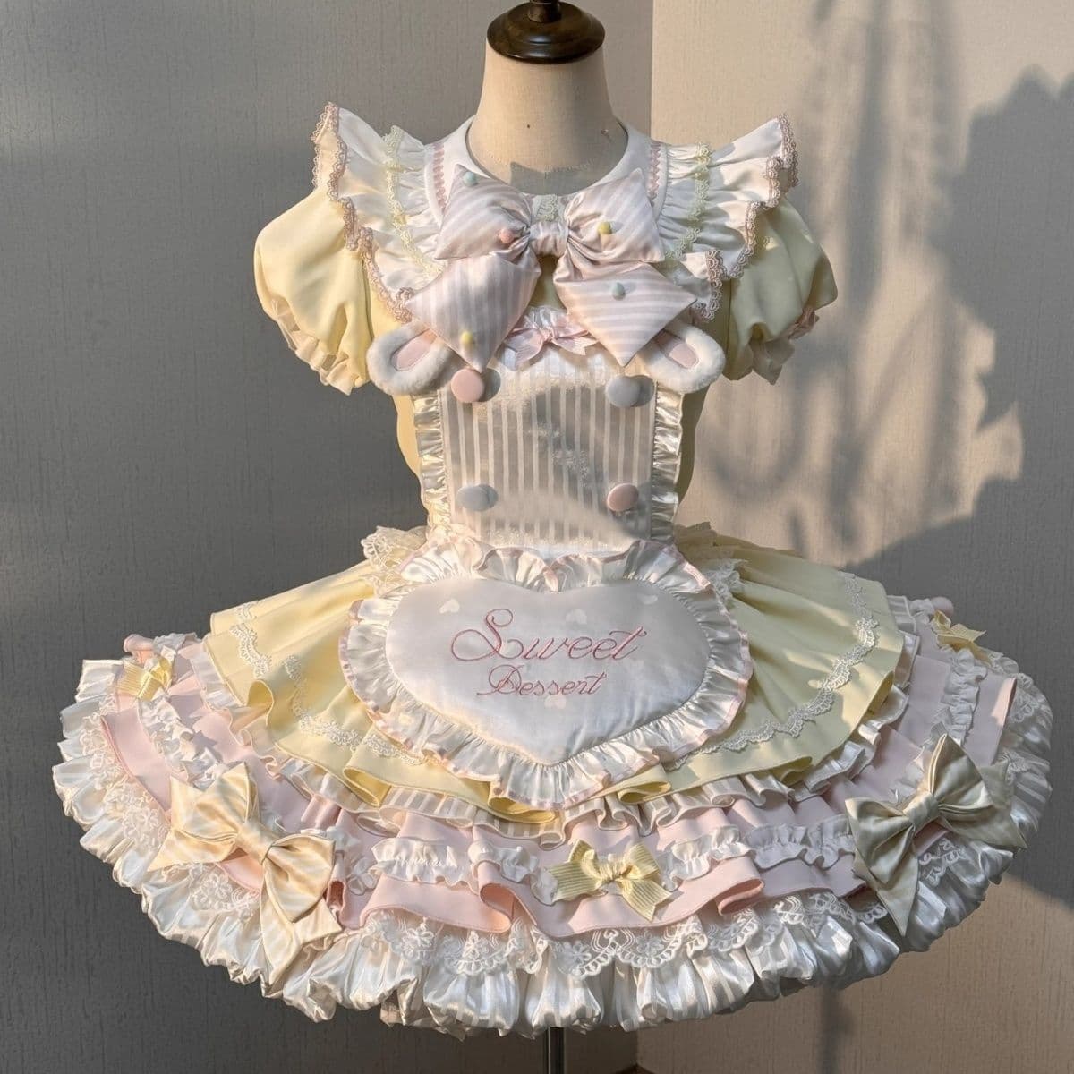 Lolita Two-Layer Fluffy Chef Apron Cute Princess Dress OP Sweet Rabbit Soft Two-Piece Set Bow