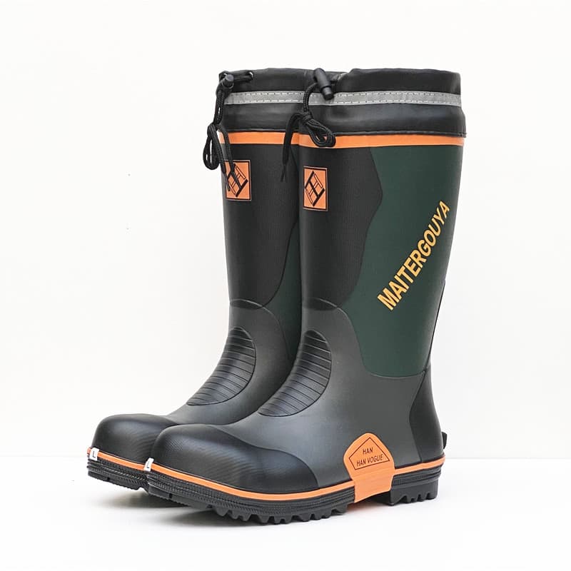 Men's High-Cut Steel-Toe Rain Boots, Steel-Sole Puncture-Proof Rubber Boots, Soft Protection Footwear, Stylish All-Season Anti-Impact Water Shoes