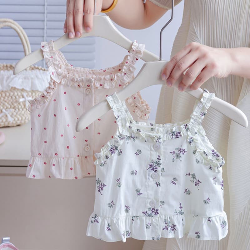 Baby Summer New Girls Korean Style Small Floral Print Camisole Top Newborn Fashionable Thin Strap Tank Top