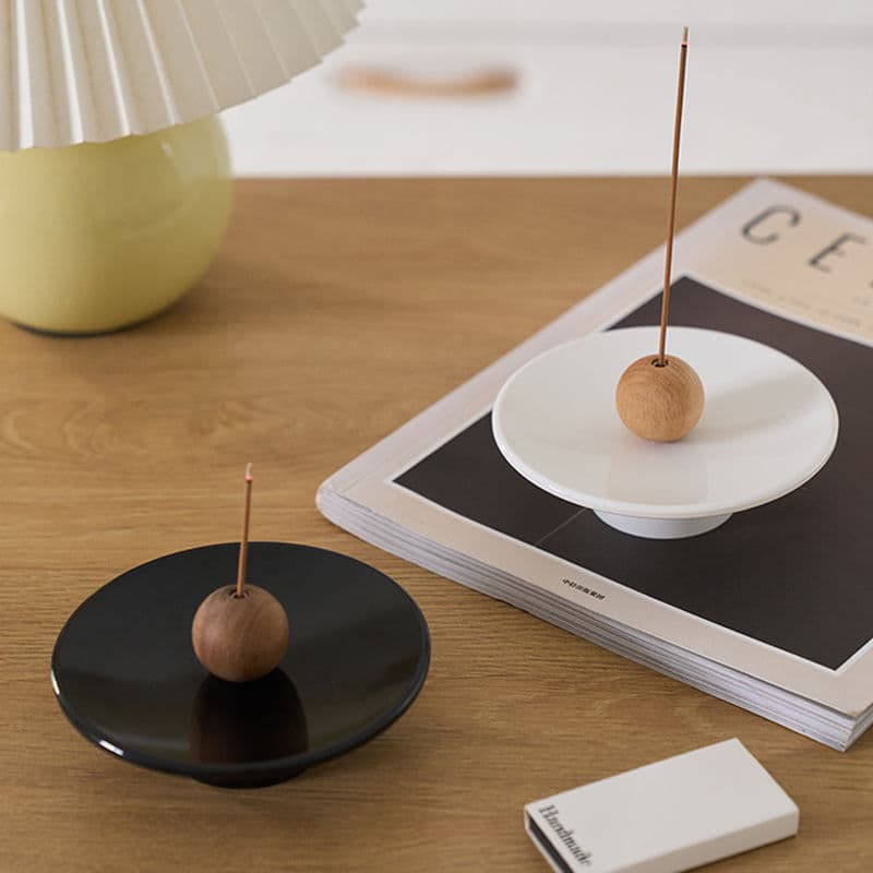 Small Incense Tray and Holder for Indoor Use, Solid Wood Ball Base for Home Incense Sticks