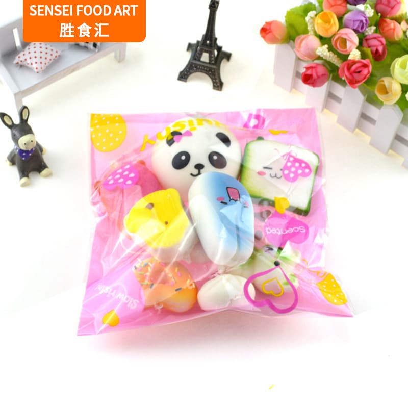Creative simulated bread 10-piece squishy food phone strap charm, squeezable stress-relief toy for pretend play