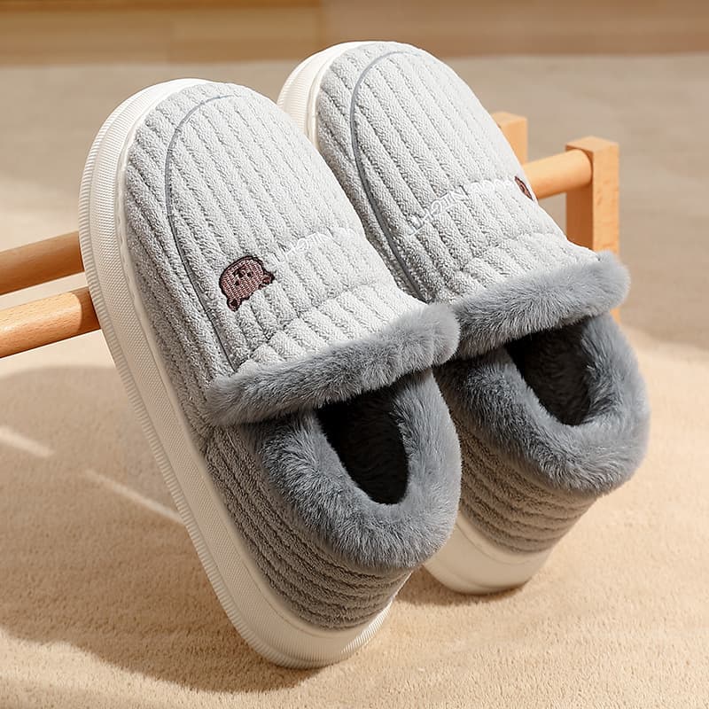 Large Size Cotton Slippers for Men, Winter Closed-Back New Style Indoor Home Thick-Soled Anti-Slip Fleece-Lined Warm Cotton Shoes