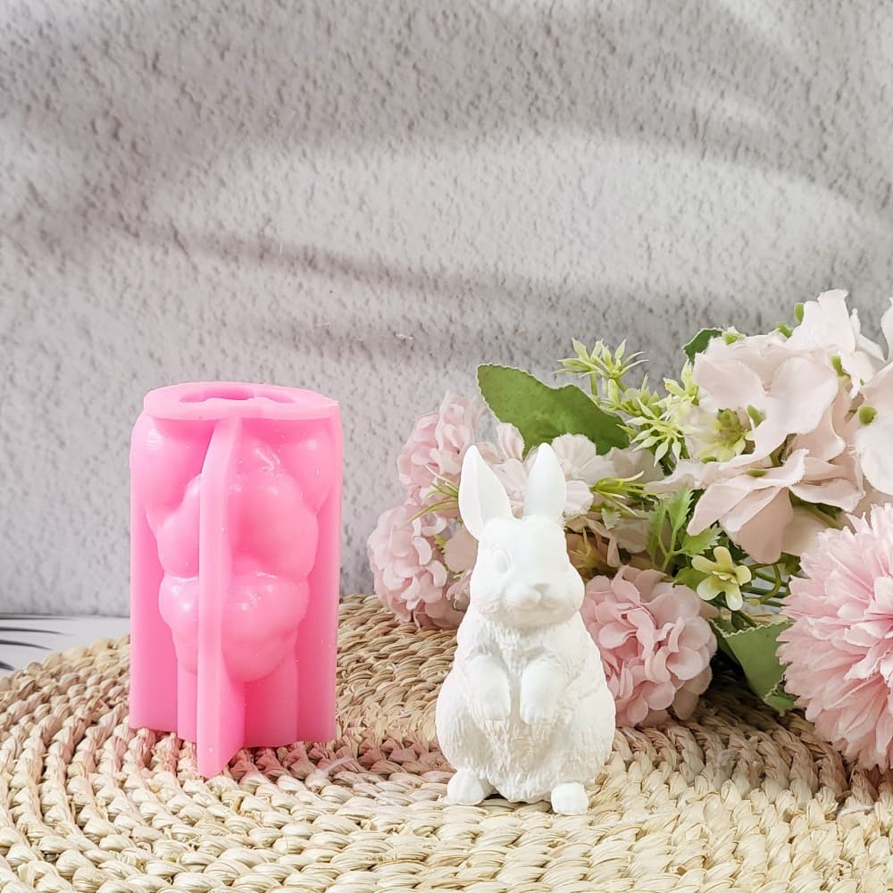 Rabbit Plaster Ornament Candle Mold DIY Plaster Cement Silicone Mold W0496