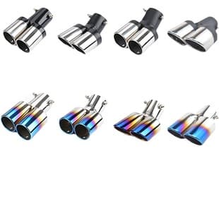 Car Exhaust Tailpipe Sealed One-to-Two Slanted/Flat Mouth Thickened Silver Black/Baked Blue Stainless Steel Tailpipe Tail Tube Factory Direct Supply