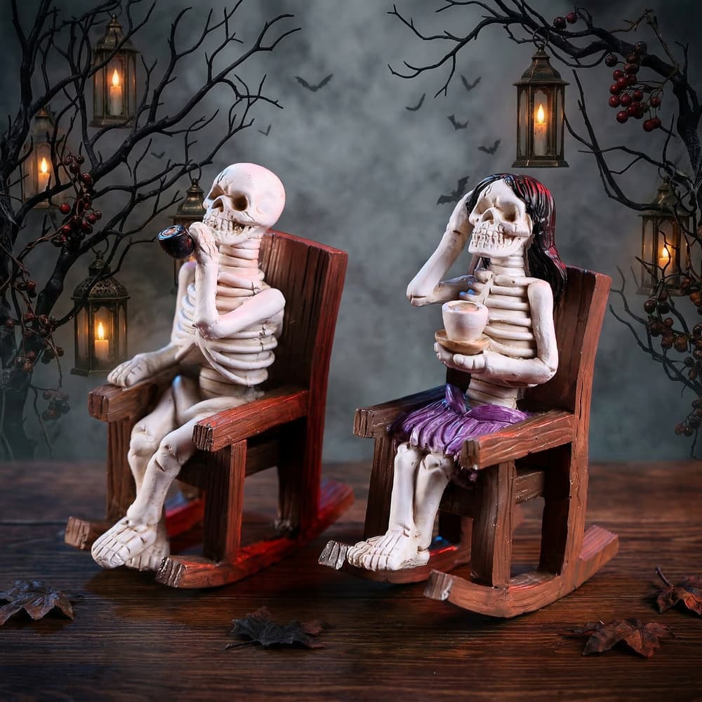 Cross-border Best-selling Halloween Decoration Rocking Chair Skeleton Old Man Ornament Bar Haunted House Escape Room Scary Prop