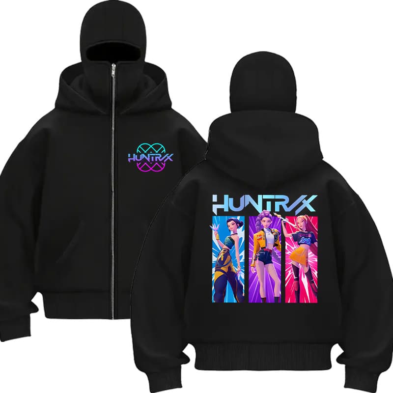European and American best-selling KPOP Witch Hunters printed plus velvet double hooded balaclava zipper sweatshirt 0906-1