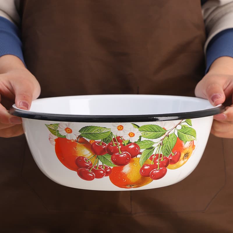 Enamel European-style mixing bowl for salads, fillings, kitchen prep, dumpling filling, and vegetable mixing