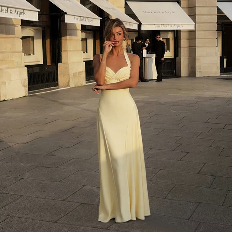 2026 new cross-border AliExpress European and American temperament elegant pleated sexy sleeveless solid color waist suspender dress