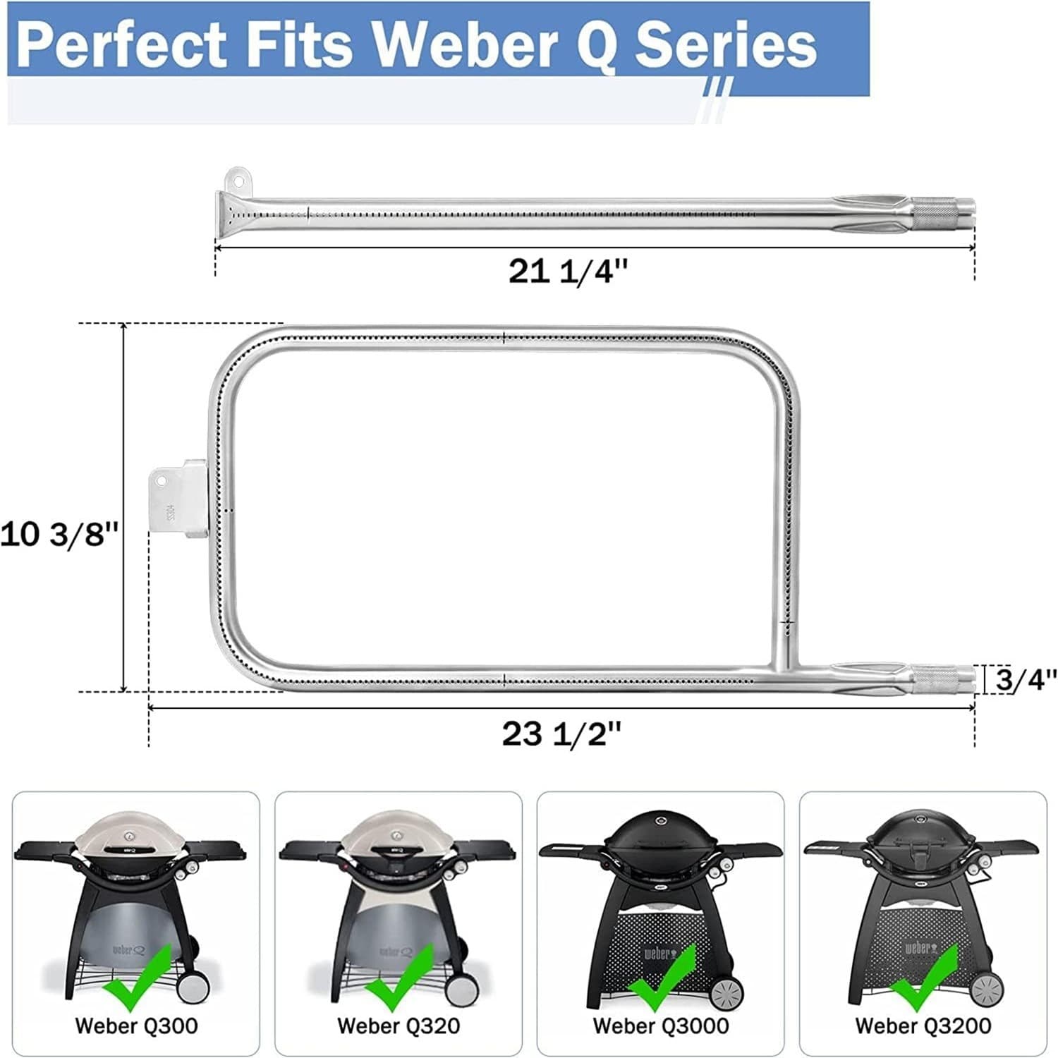 Amazon Best Seller 65032 Burner #304 Set Compatible with Weber Q300 Q320 Q3000 Q3200 Grill