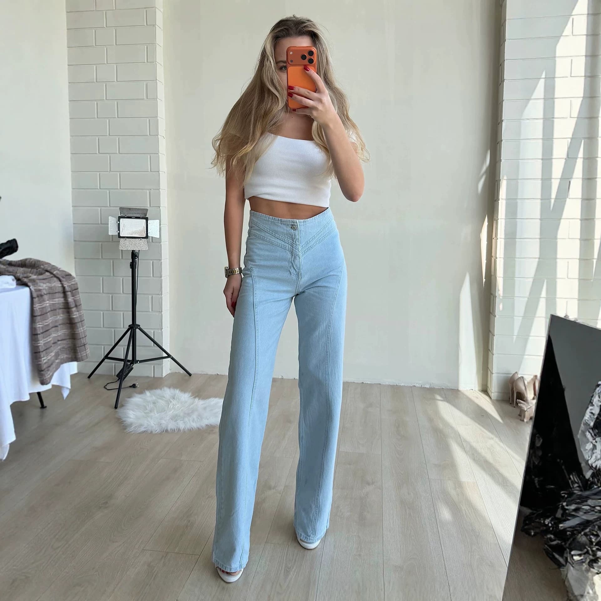 Cross-border high-waist design slimming jeans simple solid color hip-covering wash water casual versatile fashion jeans for women