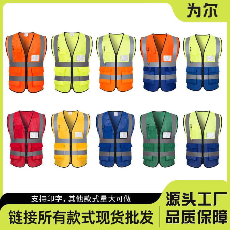 Construction Site Safety Sanitation Traffic Breathable Fluorescent Yellow Reflective Vest Workwear Customizable