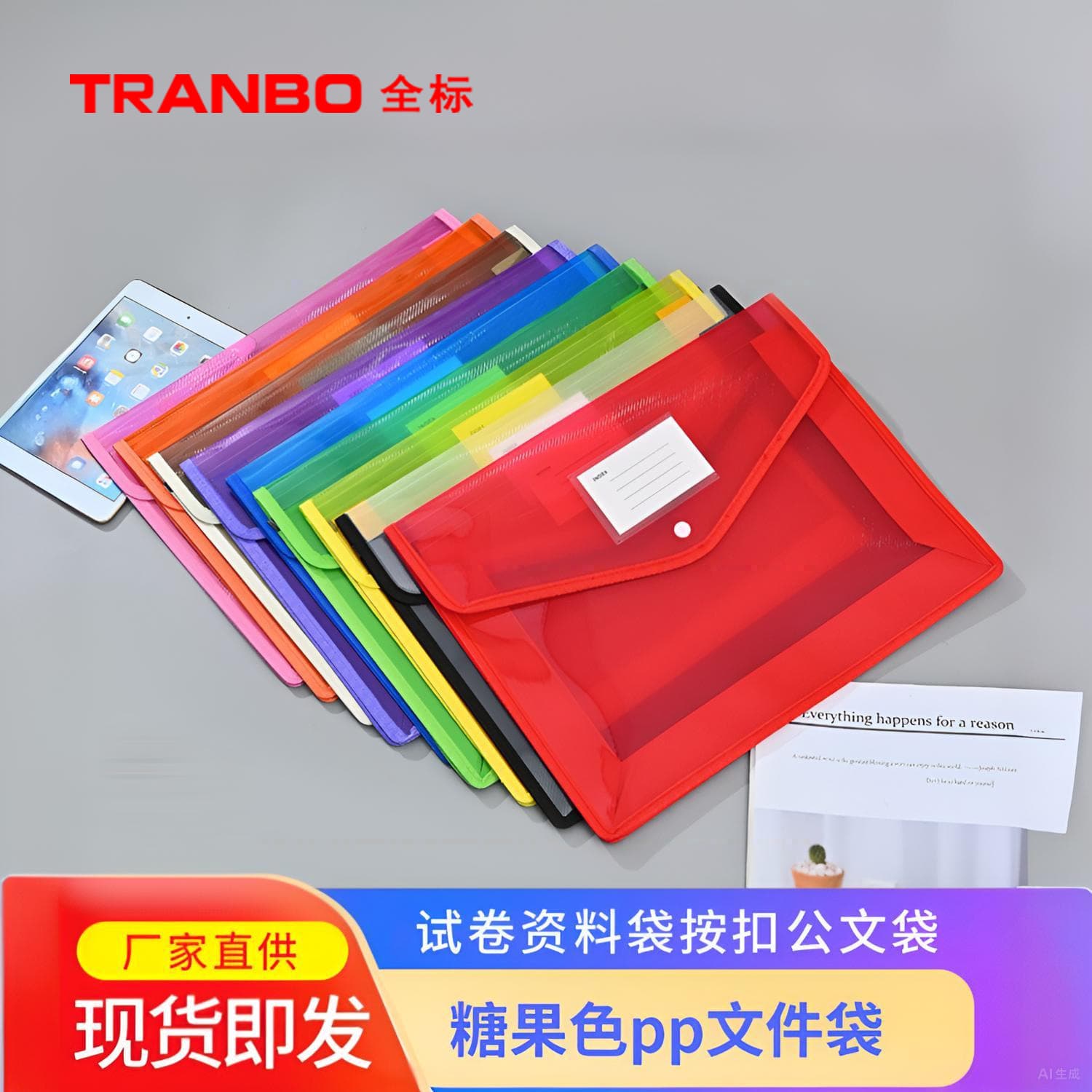 Tranbo/Quanbiao Cross-Border Amazon 3D File Bag, Transparent Twill A4/FC/A5 Envelope for Office and Exam Papers in 9 Colors