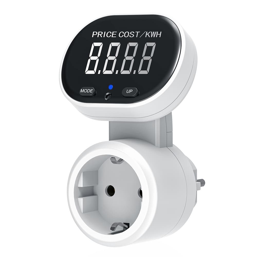 EU Standard VA Screen Backlit Rotatable Large Display Power Metering Socket, Electricity Monitor Smart Billing Socket