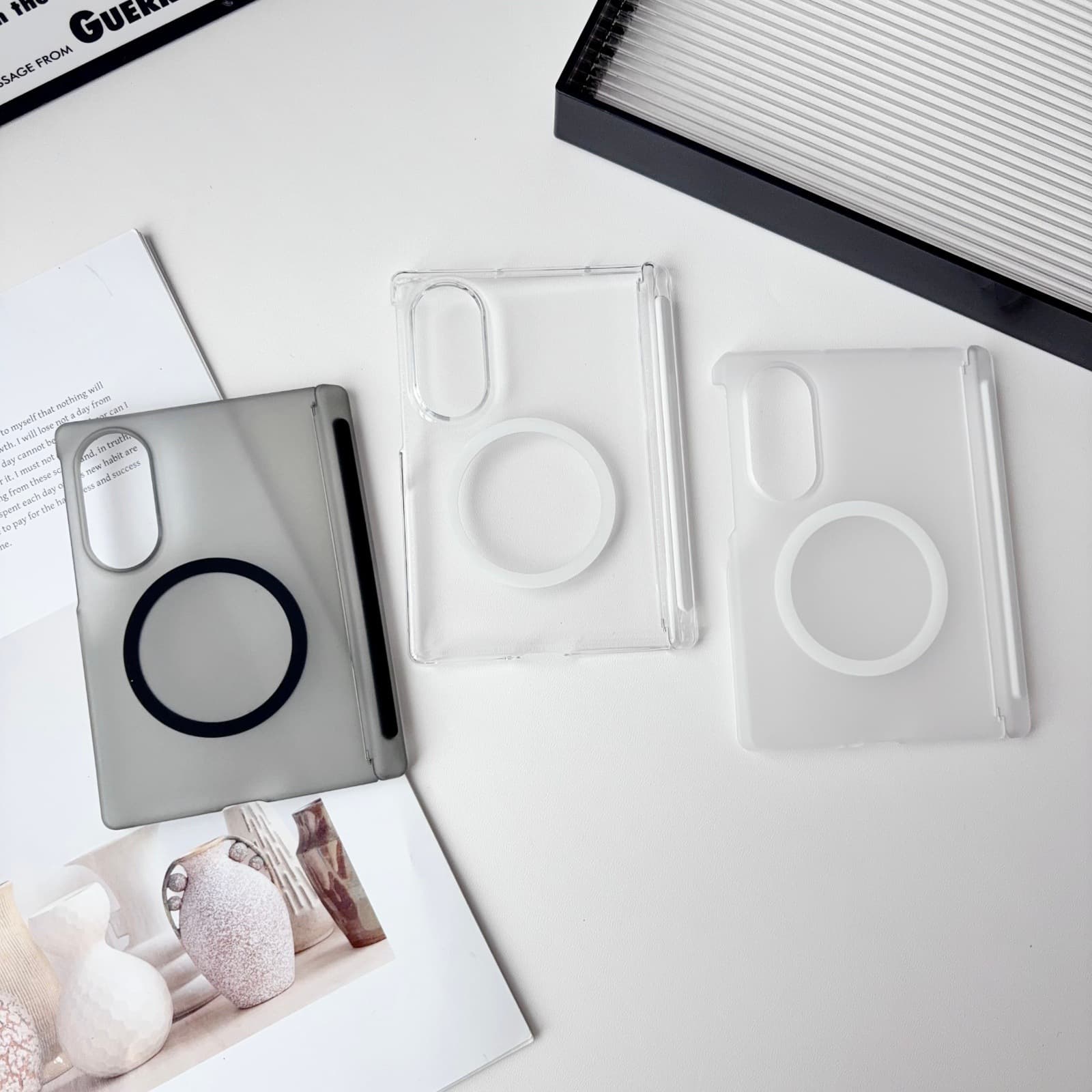 Compatible with Samsung Z Fold 8 Wide Dual Hinge Phone Case, Z Fold 5 Skin-Touch Transparent, Z Fold 8 Magnetic Protective Case