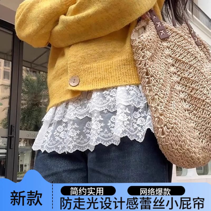 Large size anti-exposure design lace small butt curtain women's 2025 autumn and winter layered fat mm elastic waist short bottoming skirt