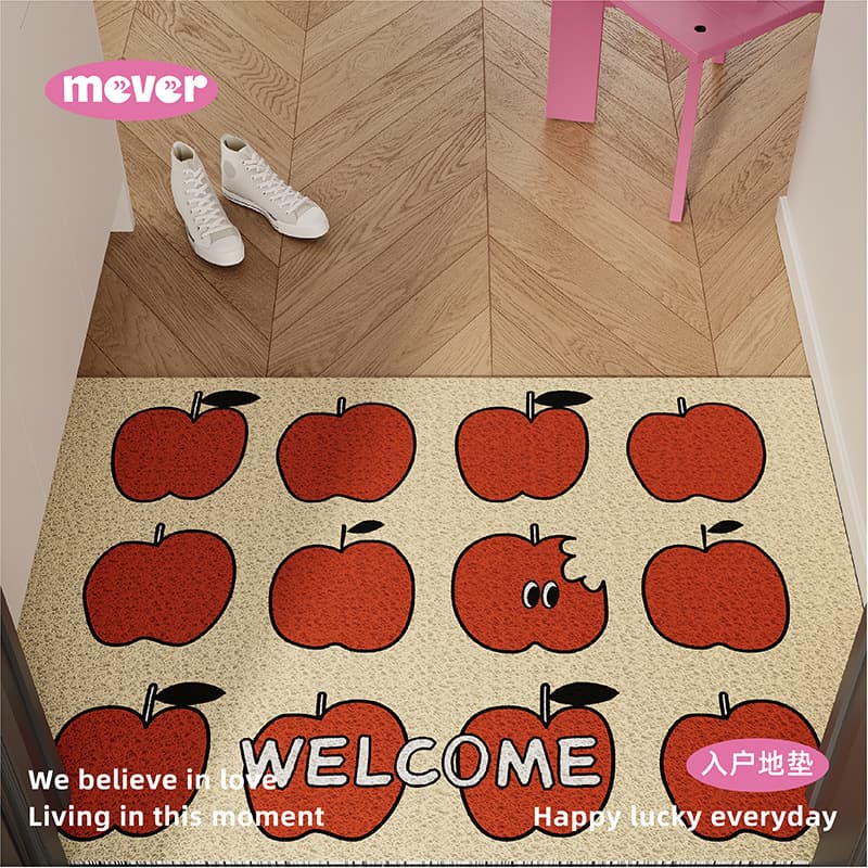 New Year red apple entry mat, scrapper anti-slip foot pad rug, customizable for main entrance and outdoor use