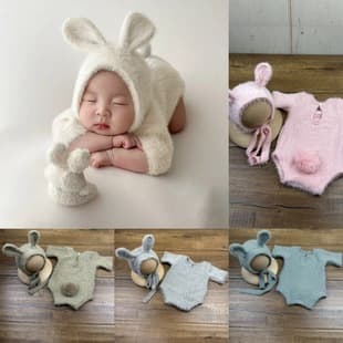 Baby Soft Mink Fur Photo Prop Set with Cute Bunny Ears Hat for Newborn Studio Photography