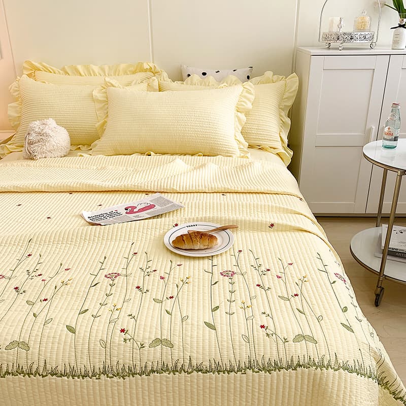 Exported Korean Chiffon Summer Quilt Set, Quilted, Girly Style, Washed Cotton, Ruffled Bed Sheet, Thin Style, Lace Style