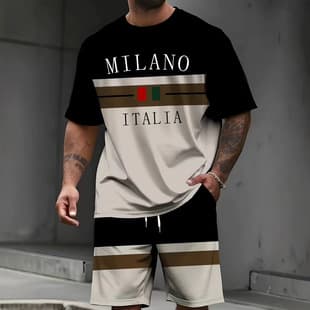 TEMU Cross-Border Casual Sportswear Set Breathable Men's Casual Crewneck T-Shirt and Shorts Two-Piece Summer Outfit