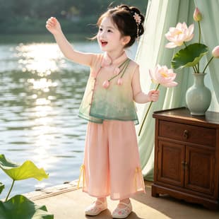 Girls' Summer New Chinese Style Flower Hanfu Frog Button Two-Piece Set 2026 New National Style Kids Performance Costume Set Fashion