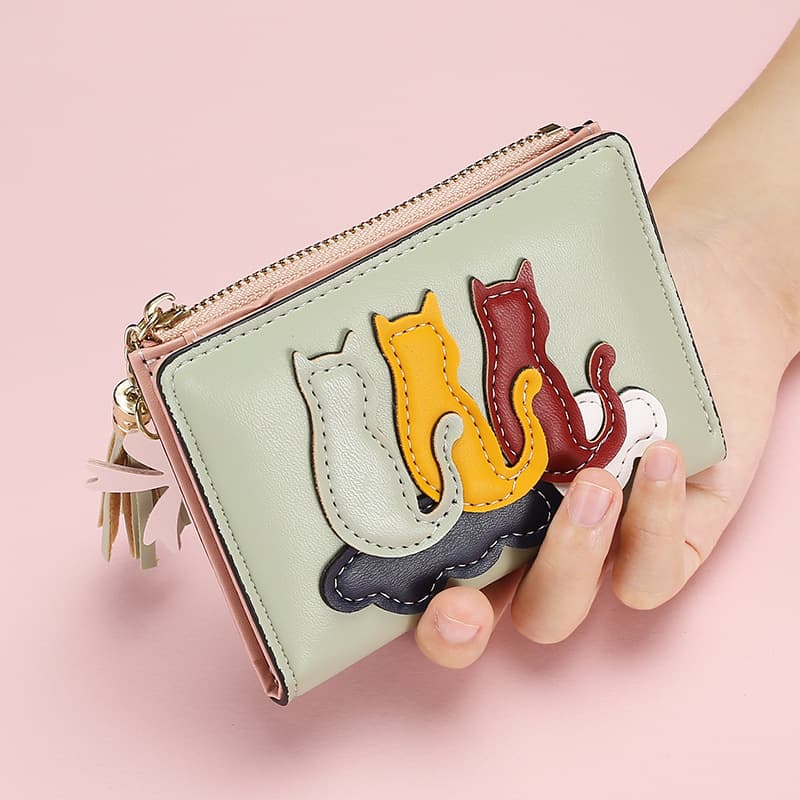 Women's Small Wallet Purse Multi-Card Slot Keychain Coin Purse Korean Style Solid Color Short Wallet Wholesale Tassel