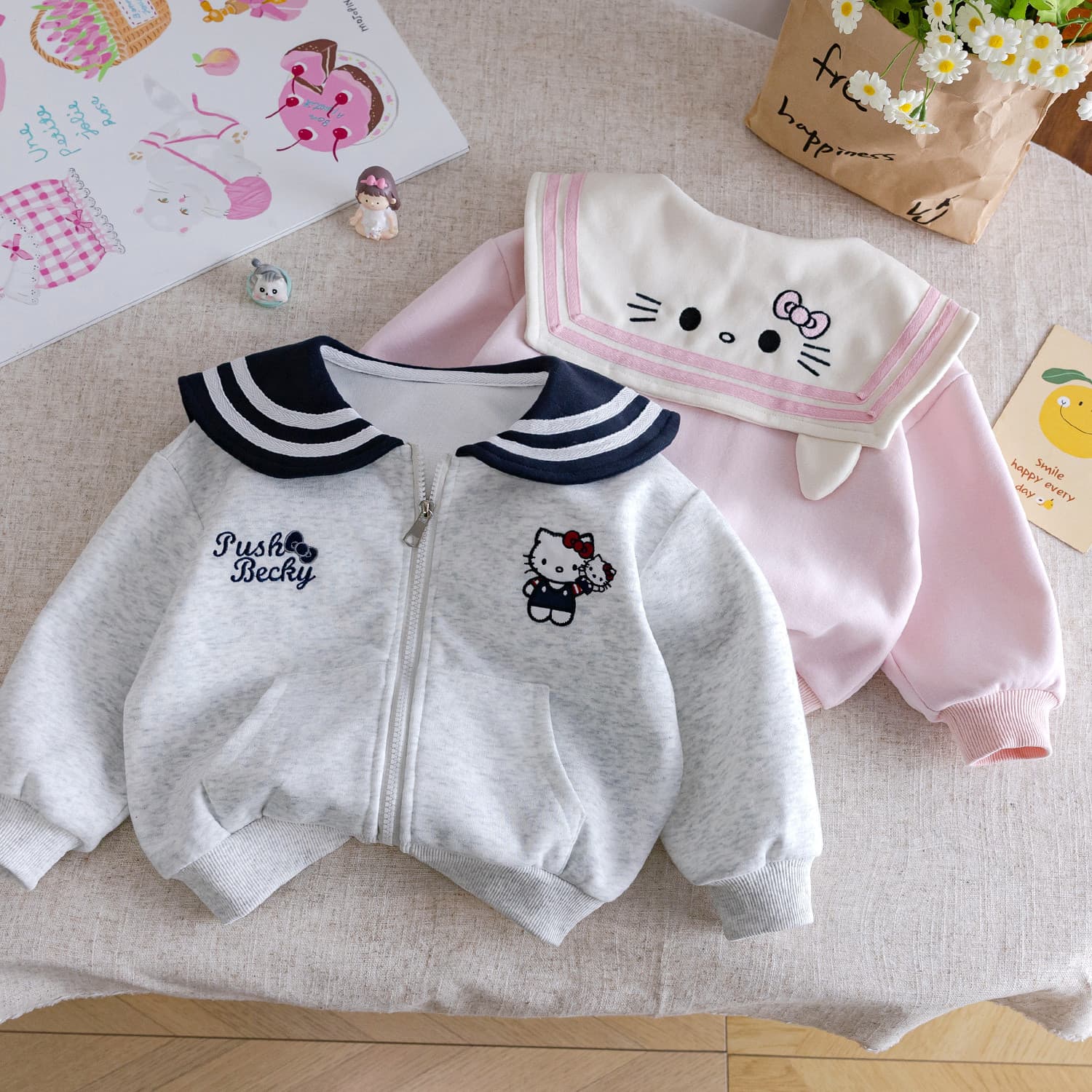 Girls Spring Coat 2026 New Fashionable Navy Collar Sweatshirt Autumn Spring Children Jacket