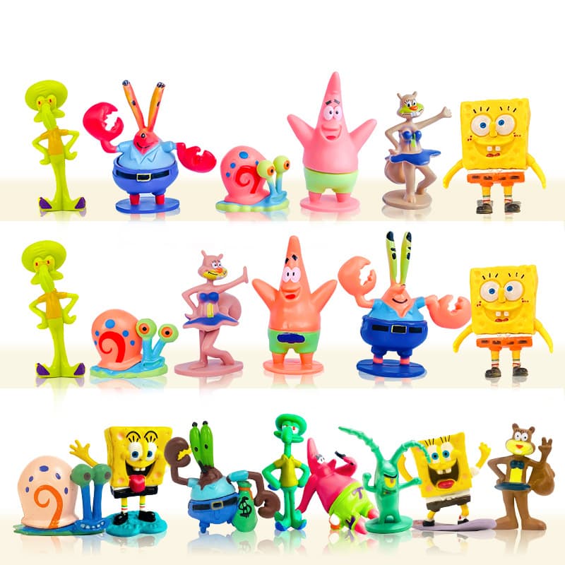 Hot Selling Fish Tank Aquarium Q Version SpongeBob 6-Pack 8-Piece Set Patrick Star Mr. Krabs Cake Decoration Ornaments