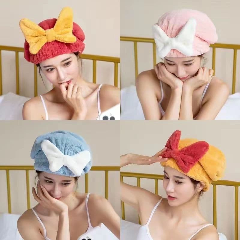 Bow Hair Drying Cap for Women, Quick-Dry Strong Absorption Non-Shedding High Aesthetics Shower Cap, No Blow-Dry Needed