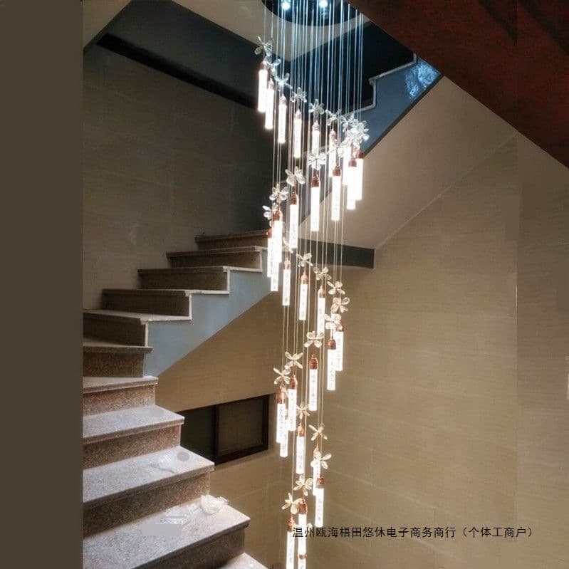 Duplex building villa stair chandelier rotating crystal long chandelier modern minimalist hall light luxury living room stairwell light