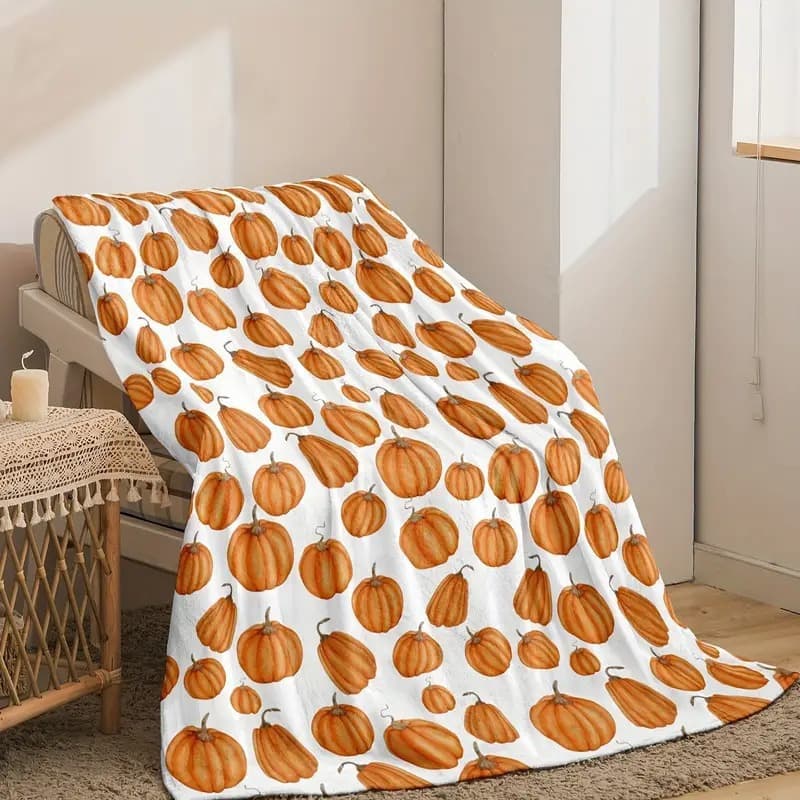Pumpkin printed flannel blanket, Thanksgiving and Christmas gift blanket, sofa bedding decorative cover blanket