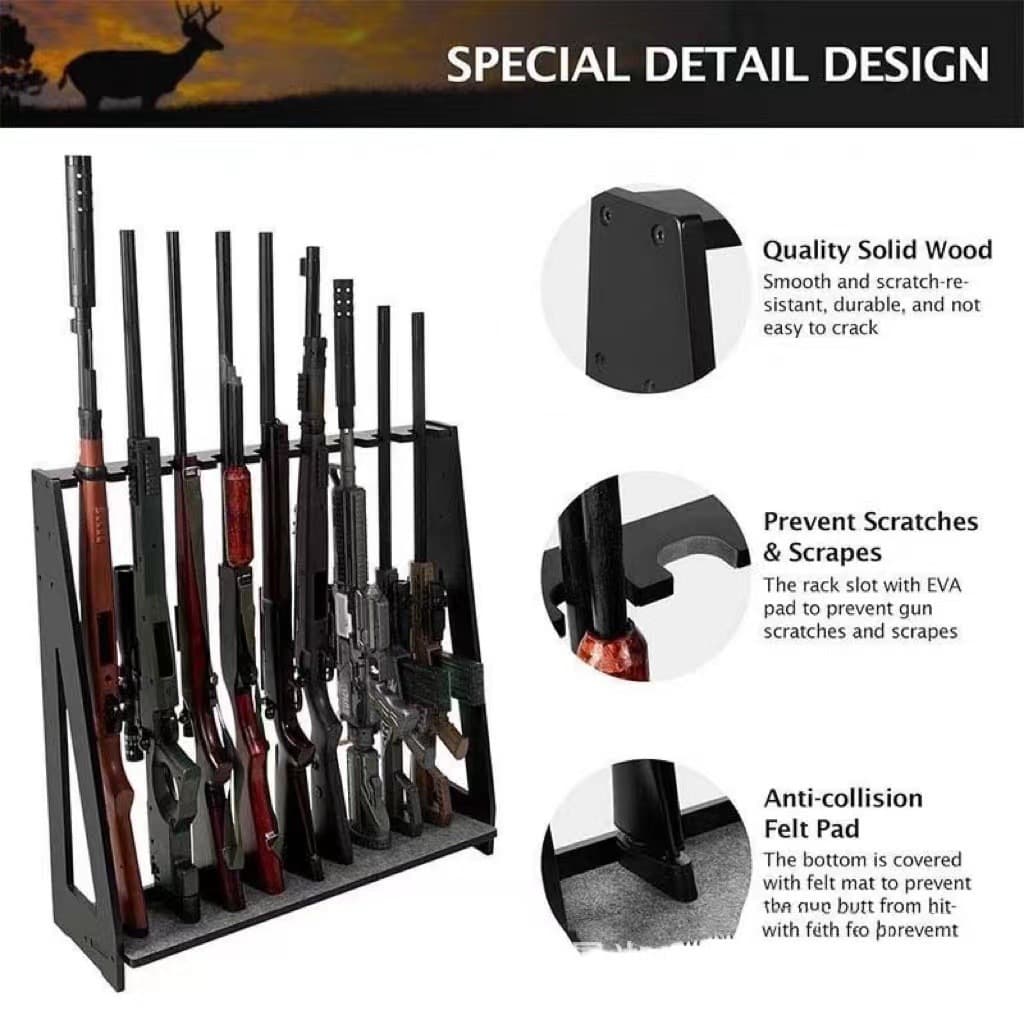 Cross-Border Vertical Wooden Pistol Rack, Freestanding Adjustable Shotgun Rifle Storage Display for Shooting Ranges